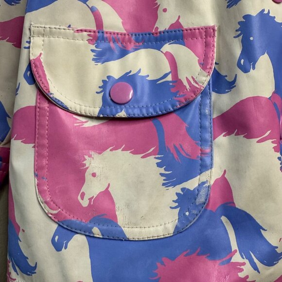HATLEY Hooded Horse Raincoat Girls 5 Pink Purple Horses Waterproof Rain Jacket - Picture 4 of 8